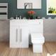 Elegant - 1100mm l Shape Bathroom Vanity Sink Unit Furniture Storage,Left Hand High Gloss White Vanity unit + Basin + Ceramic Square Toilet with