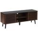 Rustic tv Cabinet with 2 Sliding Doors Slatted Front Stand Dark Wood Perth - Black