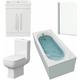 Bathroom Suite 1600 x 700 Curved Bath Screen Toilet Basin Sink Vanity Unit White - White