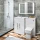 ELEGANT 1100mm L Shape Left Hand Bathroom Vanity Sink Unit Furniture Storage,High Gloss White Vanity unit + Basin + Ceramic Square Toilet with
