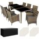 Tectake - Rattan garden dining set Monaco 8 seats, 1 table - garden tables and chairs, garden furniture set, outdoor table and chairs - nature