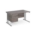 Maestro 25 Grey Oak Straight Office Desk with 3 Drawer Pedestal and Silver Cantilever Leg Frame - 1400mm x 800mm