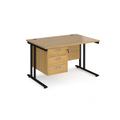 Maestro 25 Oak Straight Office Desk with 3 Drawer Pedestal and Black Cantilever Leg Frame - 1200mm x 800mm