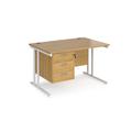 Maestro 25 Oak Straight Office Desk with 3 Drawer Pedestal and White Cantilever Leg Frame - 1200mm x 800mm