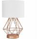 Melrose Geometric Touch Table Lamp in Copper with Fabric Lampshades - White - No Bulb