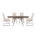 Cortina Extendable Glass Dining Table In Taupe 4 Champagne Chair