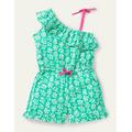 Jersey One Shoulder Playsuit Green Girls Boden, Tropical Green Woodblock