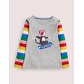 Graphic Rainbow T-shirt Grey Girls Boden, Grey Marl Skateboarding Cat