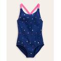 Cross-back Printed Swimsuit Navy Girls Boden