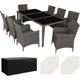 Tectake - Rattan garden dining set Monaco 8 seats, 1 table - garden tables and chairs, garden furniture set, outdoor table and chairs - grey - grey