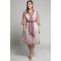 Plus Size Sheer Organza Open Front Belted Coat, Woman, pink, size: 16/18, polyester, Ulla Popken