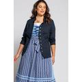 Plus Size Piped Accent Linen Blend Janker Jacket, Woman, blue, size: 34, linen/cotton, Ulla Popken