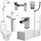 Bathroom Suite l Shape rh Bath Screen & Rail Basin Pedestal wc Shower Tap Set - White