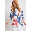Plus Size Striped Leaf Patch Style Linen Blend Jacket, Woman, blue, size: 16/18, linen/cotton, Ulla Popken