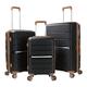 CHARKHAH Hard Shell Suitcase Carry On Travel Trolley Bag Cabin Case PP Lightweight Luggage Sets with TSA Lock & 4 Spinner Wheels Flight Approved MLP-02 (Black, 3 Piece Set 20" + 24" + 28")