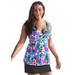 Plus Size Women's Longer Length Twist Front Tankini Top by Swimsuits for All in Twilight Tropical (Size 12)