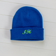 Blue Embroidered Personalised Neon Initial Beanie