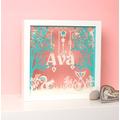 Framed Personalised Newborn Christening Papercut Gift, Mint/Baby Blue/Blue