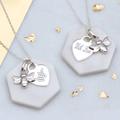 Personalised Silver Bee And Honeycomb Heart Necklace, Silver
