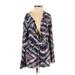 Just Fab Romper Plunge Long sleeves: Blue Chevron/Herringbone Rompers - Women's Size X-Small