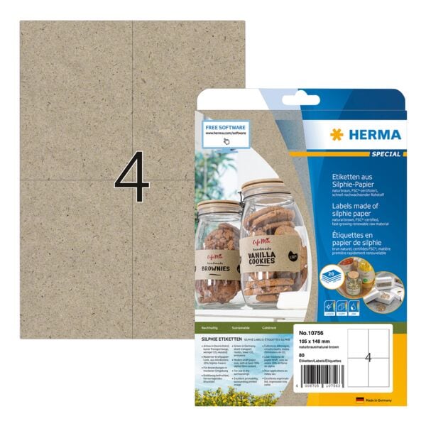 Herma Etiketten aus Silphie-Papier A4 10756 105x148 mm braun, 14.8 cm