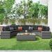 Outdoor 8-Piece Half-Moon Sectional Furniture Set with Rectangular Coffee Table, All Weather PE Rattan Patio Curved Sofa Set