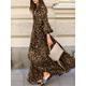 Leopard Print V-Neck Puff Sleeve Lace-Up Maxi Dress For Women