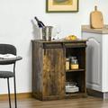 Gracie Oaks Industrial Sideboard Storage Cabinet, Serving Bar Buffet w/ Sliding Barn Door & 6-Bottle Wine Rack Wood in Brown | Wayfair