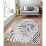 Beige/Blue Rectangle 6'7" x 9'6" Area Rug - East Urban Home Morelia Geometric Machine Woven Velvet Area Rug in 79.0 x 0.31 D | Wayfair