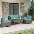 Wade Logan® Avalisse 5-Piece Outdoor Conversation Set w/ Armless Sofas & Coffee Table in Summer Fog Wicker Synthetic Wicker/Wood/All | Wayfair