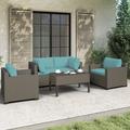 Wade Logan® Avalisse 5-Piece Outdoor Conversation Set w/ Club Chairs & Coffee Table in Summer Fog Wicker Synthetic Wicker/Wood/All | Wayfair