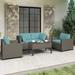 Wade Logan® Avalisse 5-Piece Outdoor Conversation Set w/ Club Chairs & Coffee Table in Summer Fog Wicker Synthetic Wicker/Wood/All | Wayfair