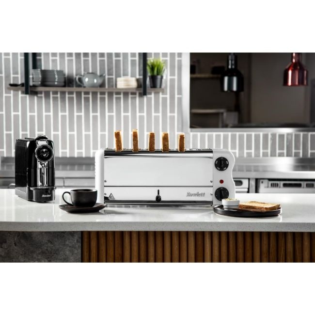 Rowlett Toaster Weiß 6 Schlitze Mit 2 Zusätzlichen Elementen Und Sandwichkäfig Image