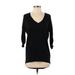 Soho JEANS NEW YORK & COMPANY Casual Dress - Shift V Neck 3/4 sleeves: Black Print Dresses - Women's Size X-Small