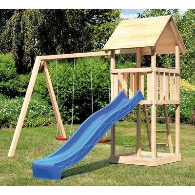 Spielturm KONIFERA "Rosie C", beige (natur, rot), Spieltürme, KinderB:382cm H:291cm T:185cm, Holzwerkstoff, BxTxH: 382x185x291 cm, B:382cm H:291cm T:185cm