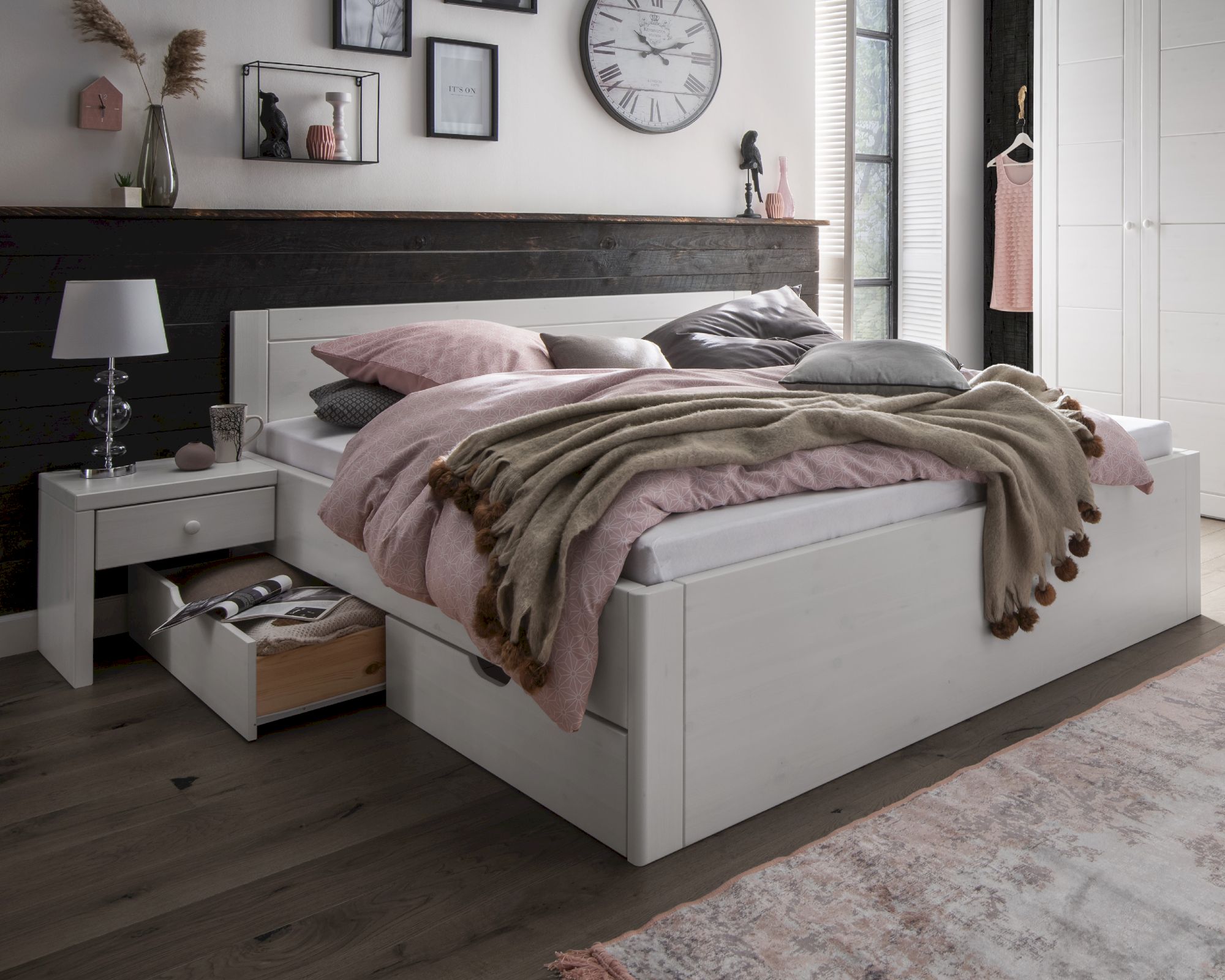 MassivHolz »Vita« Bett weiß ohne Schubkästen / 160x200 cm / weiss