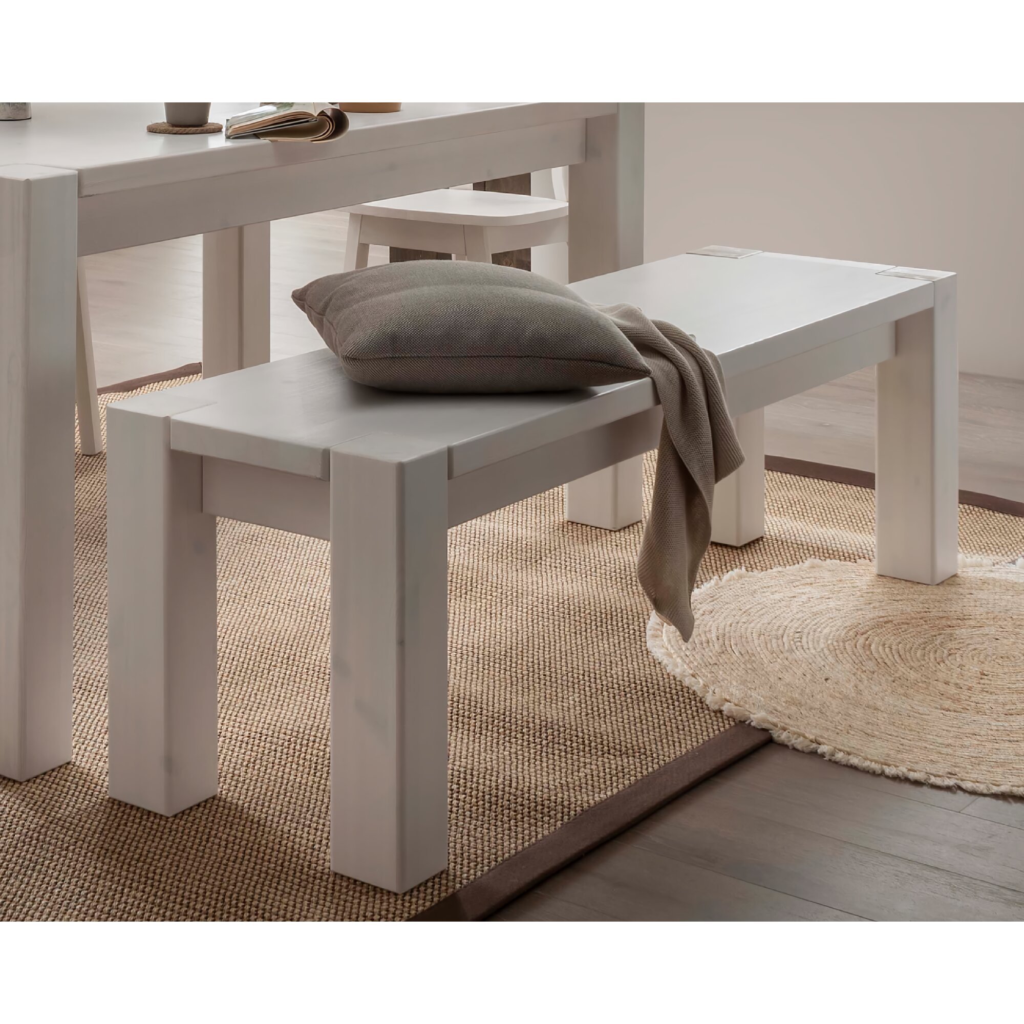 MassivHolz »Vita« Sitzbank weiß mit Rückenlehne / 140 cm