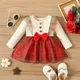 Baby Girl Solid Cable Knit Long-sleeve Spliced Red Plaid Mesh Dress
