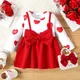 Baby Girl Red Love Heart Print Long-sleeve Splicing Bowknot Dress