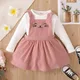 2-piece Toddler Girl Waffle White Top and Cat Embroidered Pink Overall Dress Set