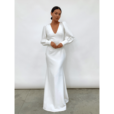 Kate Plunge Maxi Dress - White Crepe