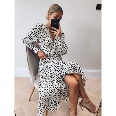 Louella Midi Wrap Dress - Cream Spot