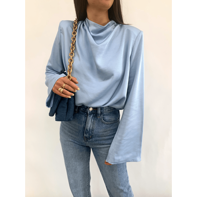 JAYDA COWL NECK BLOUSE BLUE