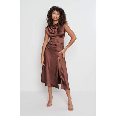 Lilith Satin Dress - Chocolate Brown