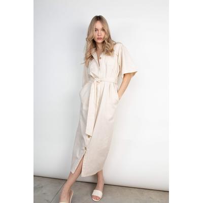 Mabel Belted Shirt Dress - Beige