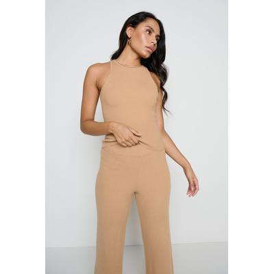 Billie Ribbed Racer Tee Lounge - Camel