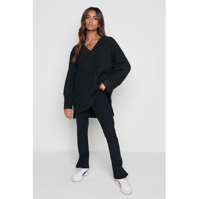 Gigi Split Hem Knit Trousers - Black