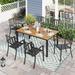 Sophia & William 7-Piece Outdoor Patio Dining Set Metal Chairs and Teak-grain Table Set