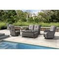 PARKWELL 7Pcs Outdoor Wicker Rattan Conversation Patio Furniture Set including Two-seater Sofa Rocking Chairs Coffee Table Ottomans and Side Table with Cushion Gray