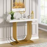 Tribesigns Modern Console Table 40 Inch Modern Faux Marble Entryway Table with Gold Base Narrow Accent Sofa Table with Geometric Metal Legs for Living Room Hallway Entrance White & Gold